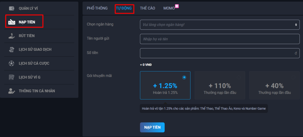 Hướng dẫn nạp tiền trên trang web 123Bet Games - 123Bet